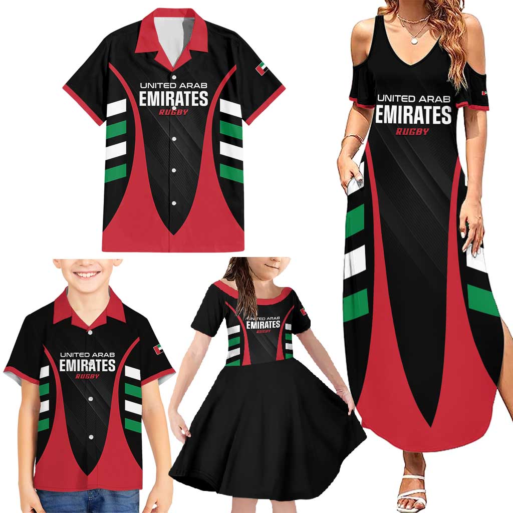 Custom United Arab Emirates Rugby Family Matching Summer Maxi Dress and Hawaiian Shirt UAE Go Champions