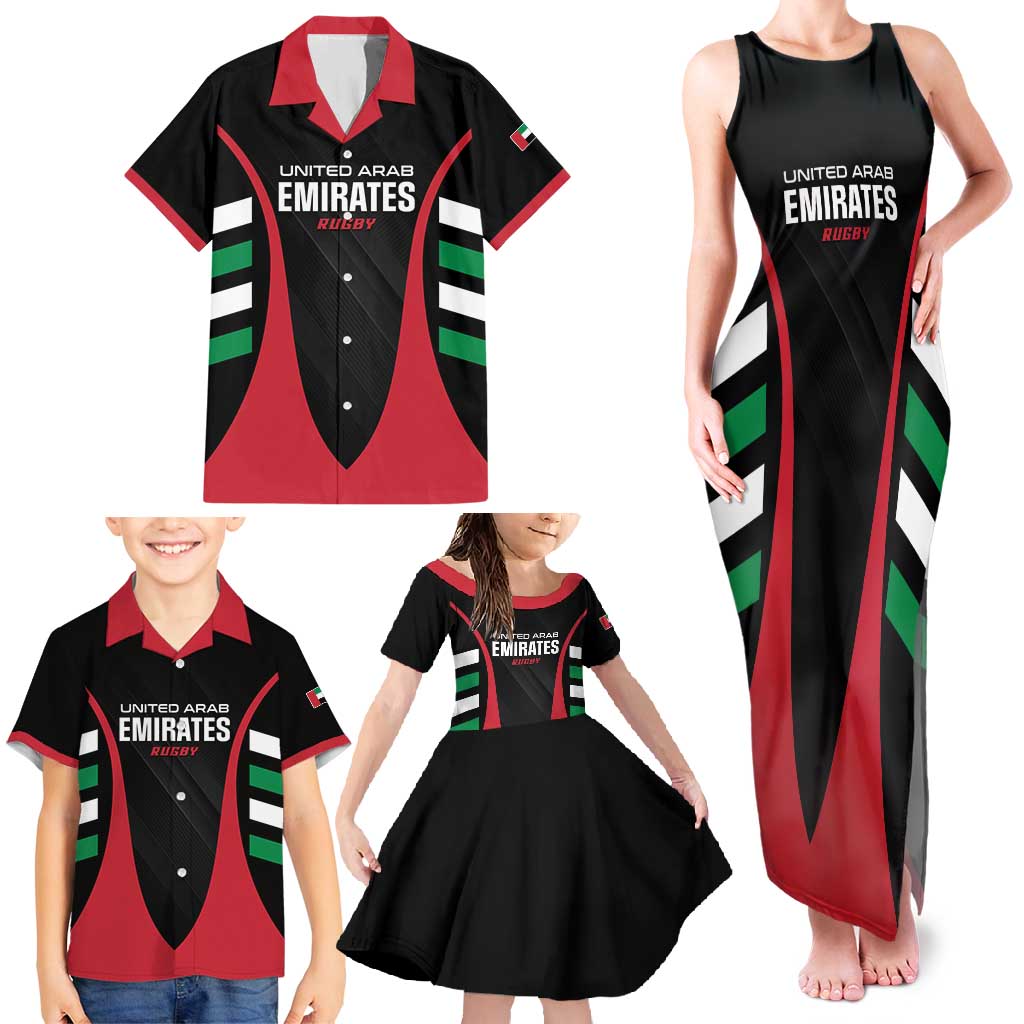 Custom United Arab Emirates Rugby Family Matching Tank Maxi Dress and Hawaiian Shirt UAE Go Champions