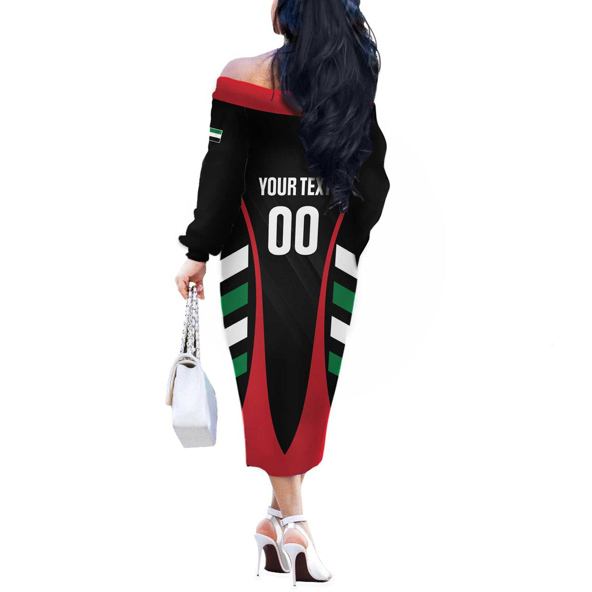 Custom United Arab Emirates Rugby Off The Shoulder Long Sleeve Dress UAE Go Champions