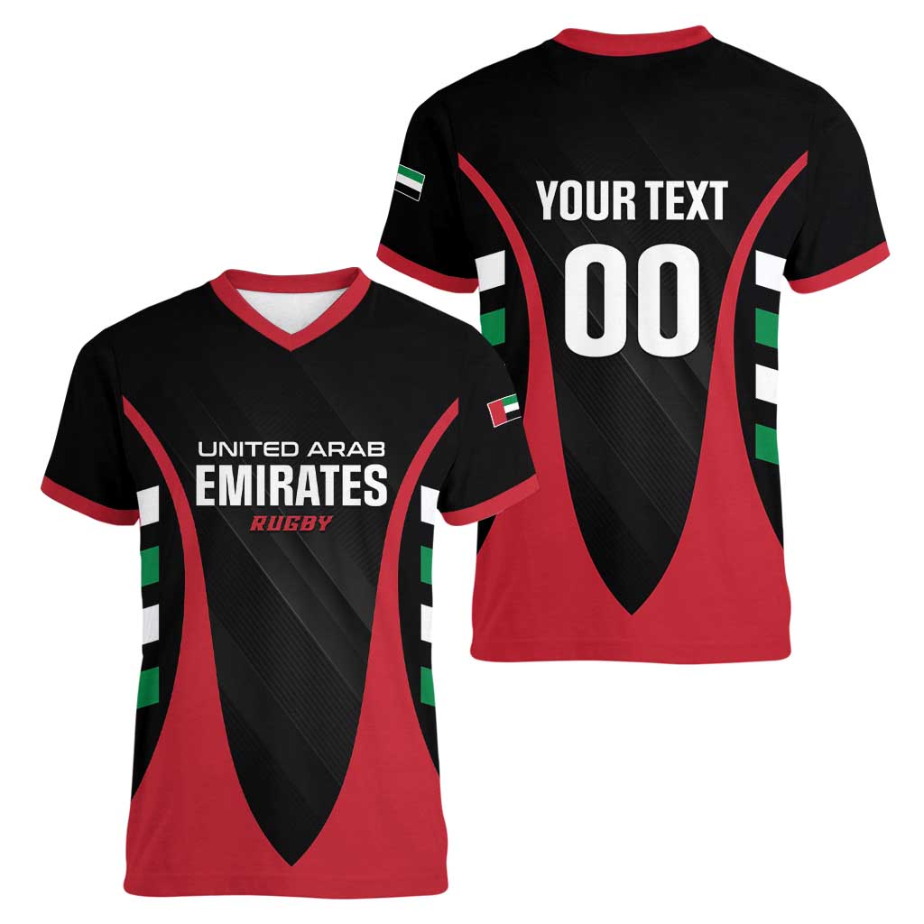 Custom United Arab Emirates Rugby Women V-Neck T-Shirt UAE Go Champions