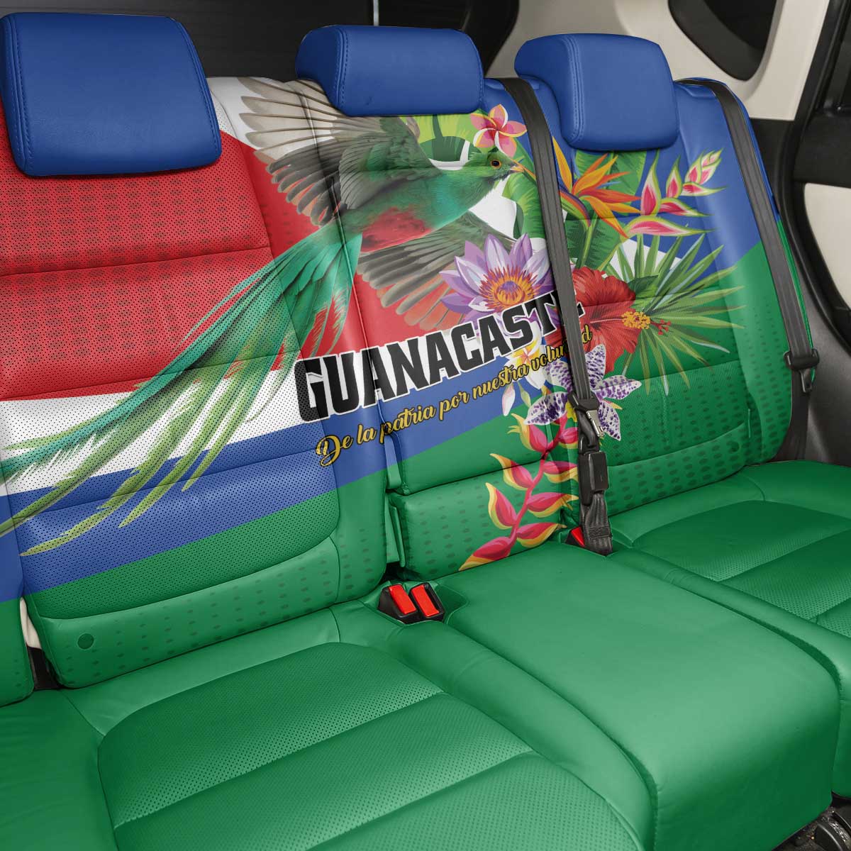 Costa Rica Guanacaste Day Back Car Seat Cover Resplendent Quetzal Tropical Flowers - Wonder Print Shop