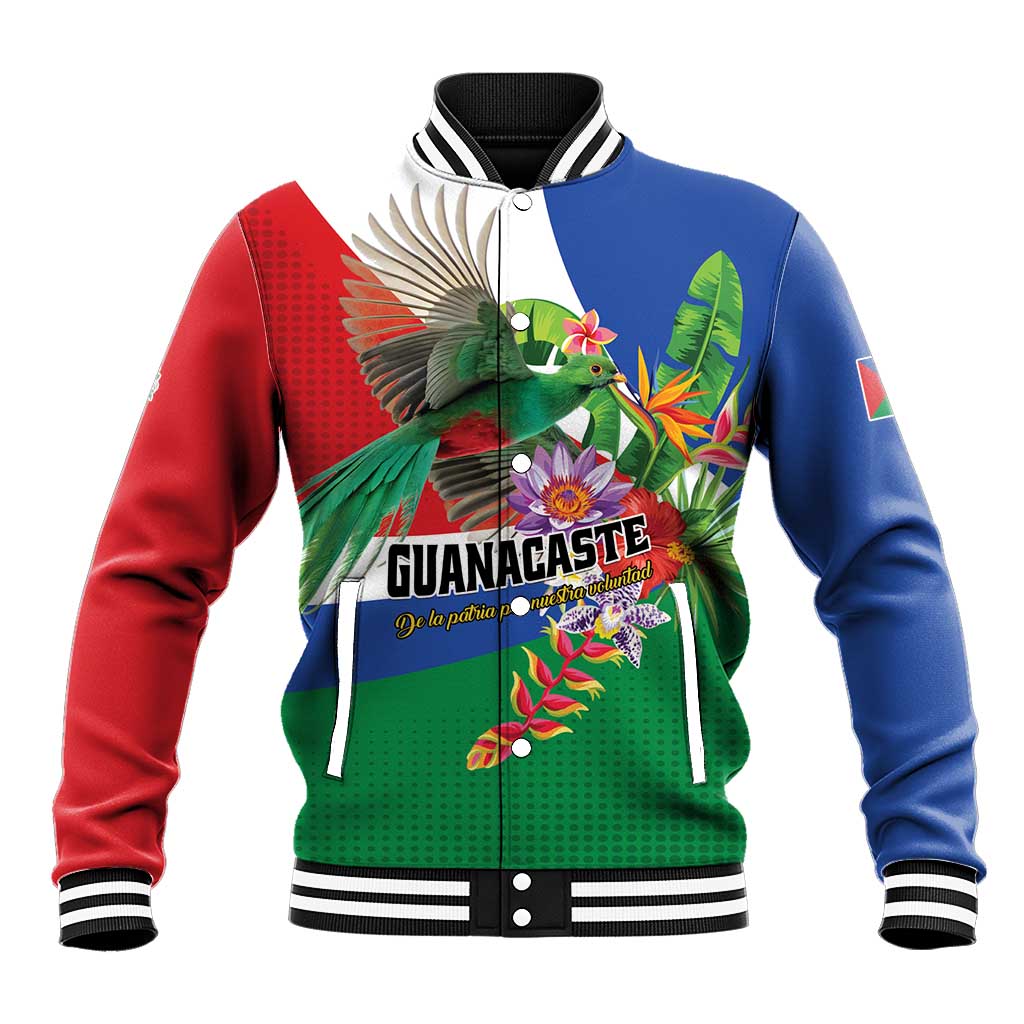 Costa Rica Guanacaste Day Baseball Jacket Resplendent Quetzal Tropical Flowers - Wonder Print Shop