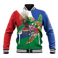 Costa Rica Guanacaste Day Baseball Jacket Resplendent Quetzal Tropical Flowers - Wonder Print Shop