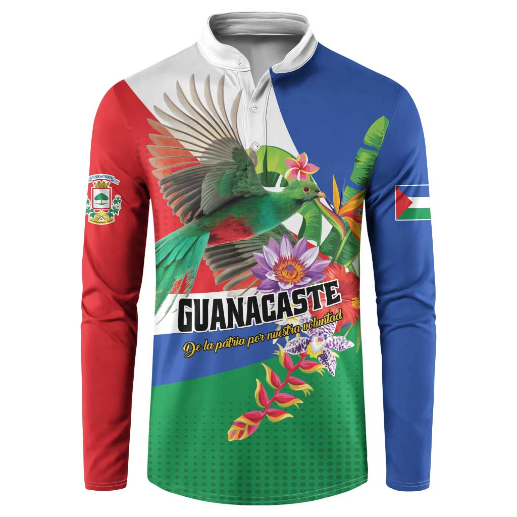Costa Rica Guanacaste Day Button Sweatshirt Resplendent Quetzal Tropical Flowers - Wonder Print Shop