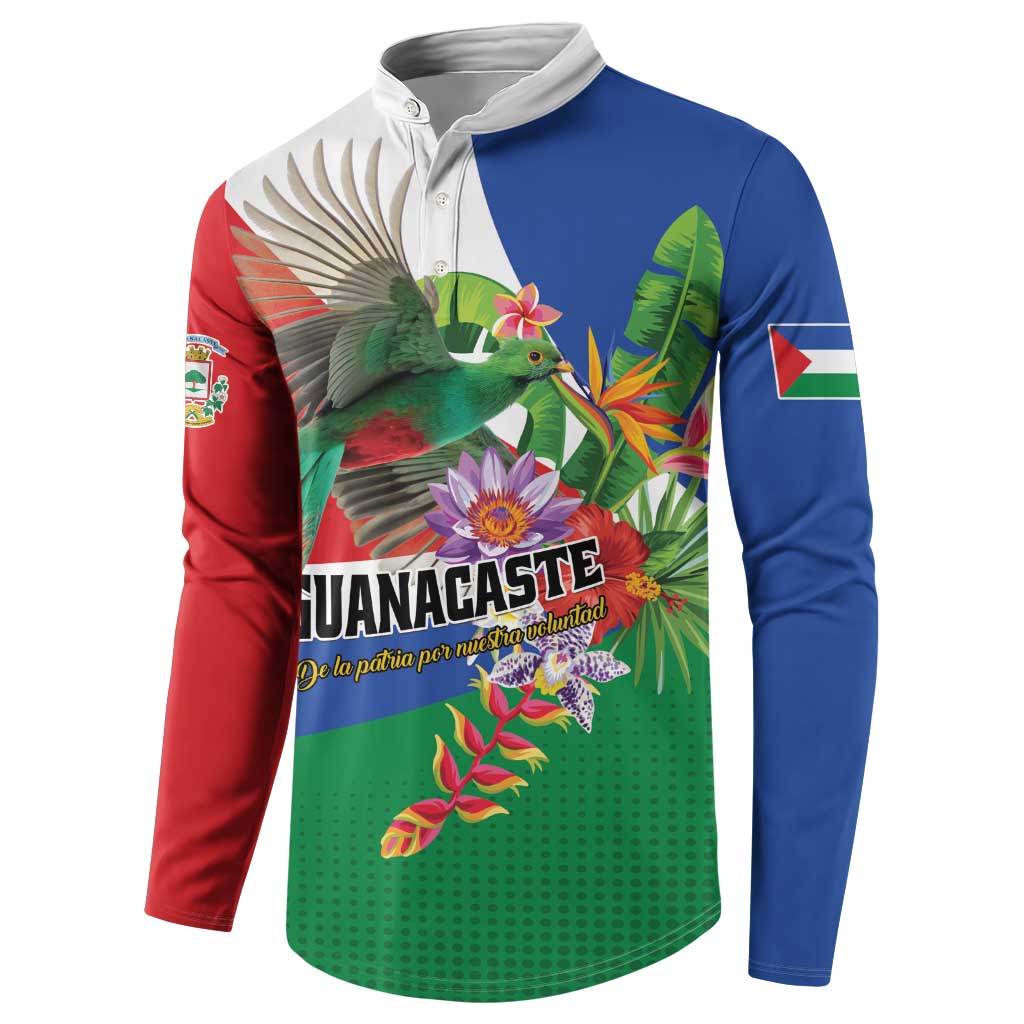 Costa Rica Guanacaste Day Button Sweatshirt Resplendent Quetzal Tropical Flowers - Wonder Print Shop