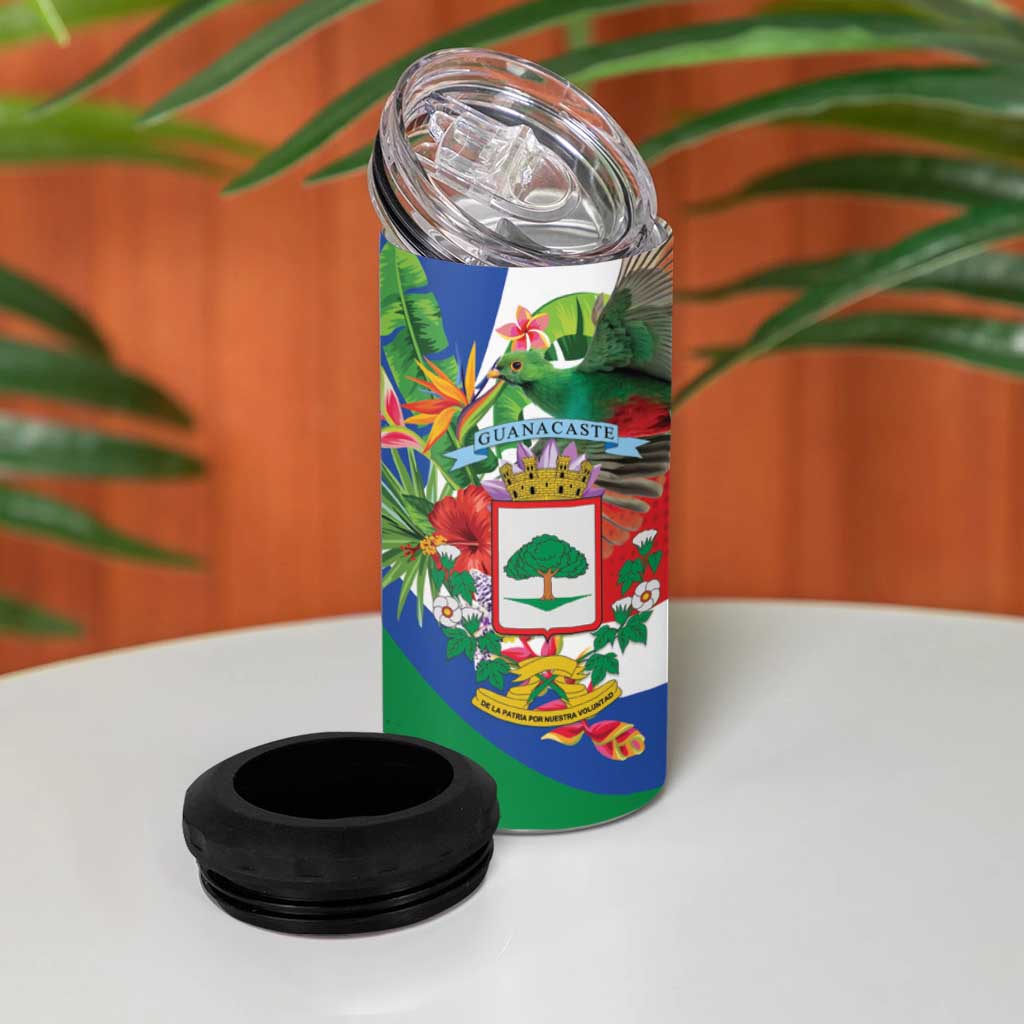 Costa Rica Guanacaste Day 4 in 1 Can Cooler Tumbler Resplendent Quetzal Tropical Flowers - Wonder Print Shop