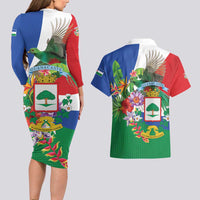 Costa Rica Guanacaste Day Couples Matching Long Sleeve Bodycon Dress and Hawaiian Shirt Resplendent Quetzal Tropical Flowers - Wonder Print Shop