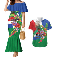 Costa Rica Guanacaste Day Couples Matching Mermaid Dress and Hawaiian Shirt Resplendent Quetzal Tropical Flowers - Wonder Print Shop