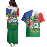 Costa Rica Guanacaste Day Couples Matching Puletasi and Hawaiian Shirt Resplendent Quetzal Tropical Flowers - Wonder Print Shop