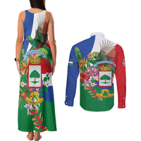 Costa Rica Guanacaste Day Couples Matching Tank Maxi Dress and Long Sleeve Button Shirt Resplendent Quetzal Tropical Flowers - Wonder Print Shop