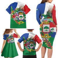 Costa Rica Guanacaste Day Family Matching Long Sleeve Bodycon Dress and Hawaiian Shirt Resplendent Quetzal Tropical Flowers - Wonder Print Shop