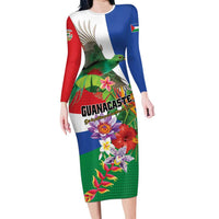 Costa Rica Guanacaste Day Family Matching Long Sleeve Bodycon Dress and Hawaiian Shirt Resplendent Quetzal Tropical Flowers - Wonder Print Shop