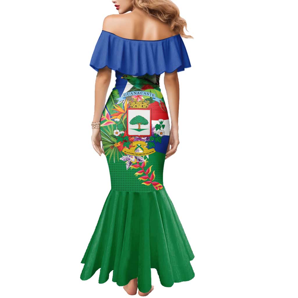 Costa Rica Guanacaste Day Family Matching Mermaid Dress and Hawaiian Shirt Resplendent Quetzal Tropical Flowers - Wonder Print Shop