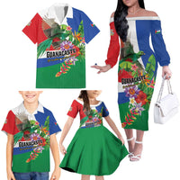 Costa Rica Guanacaste Day Family Matching Off The Shoulder Long Sleeve Dress and Hawaiian Shirt Resplendent Quetzal Tropical Flowers - Wonder Print Shop