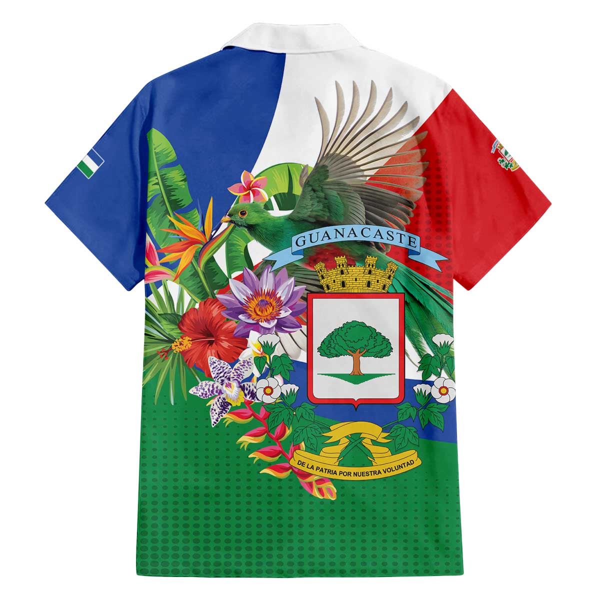 Costa Rica Guanacaste Day Family Matching Off The Shoulder Long Sleeve Dress and Hawaiian Shirt Resplendent Quetzal Tropical Flowers - Wonder Print Shop