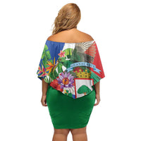 Costa Rica Guanacaste Day Family Matching Off Shoulder Short Dress and Hawaiian Shirt Resplendent Quetzal Tropical Flowers - Wonder Print Shop