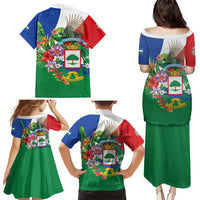 Costa Rica Guanacaste Day Family Matching Puletasi and Hawaiian Shirt Resplendent Quetzal Tropical Flowers - Wonder Print Shop