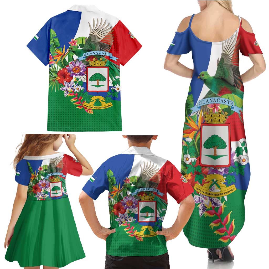Costa Rica Guanacaste Day Family Matching Summer Maxi Dress and Hawaiian Shirt Resplendent Quetzal Tropical Flowers - Wonder Print Shop