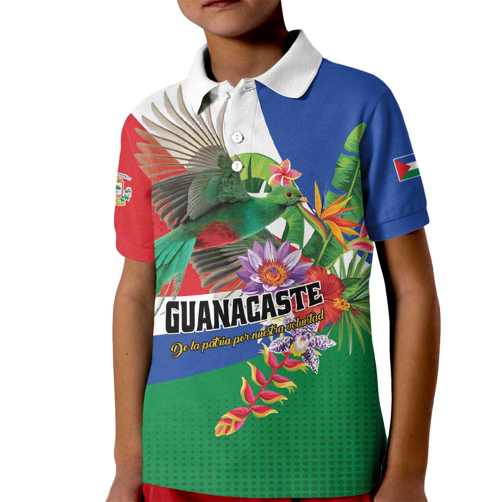 Costa Rica Guanacaste Day Kid Polo Shirt Resplendent Quetzal Tropical Flowers - Wonder Print Shop