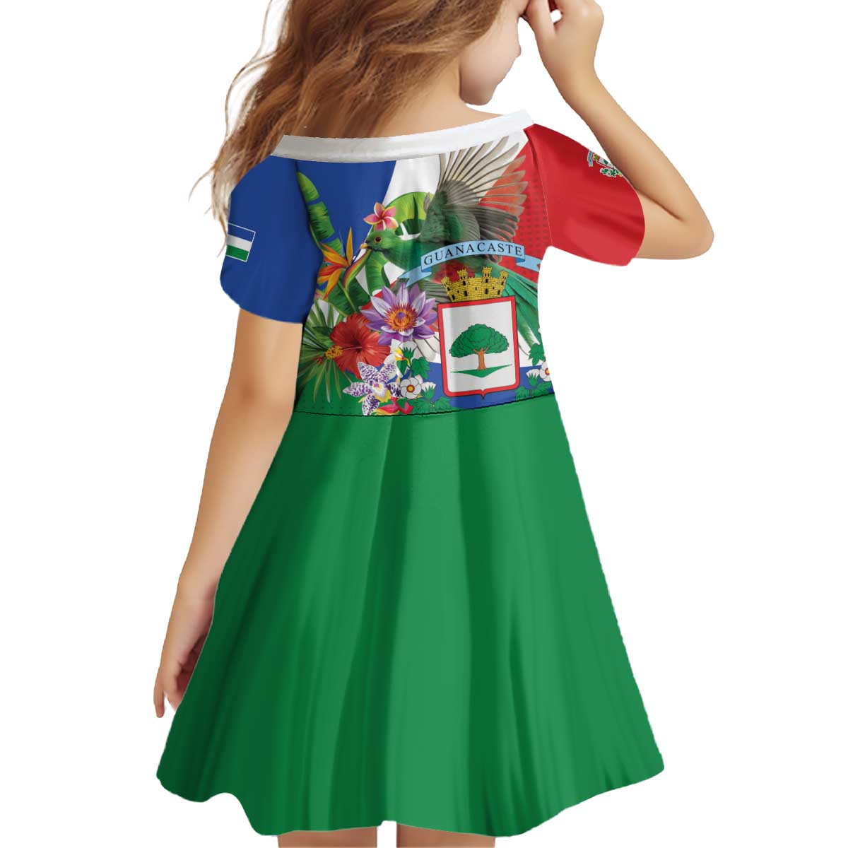 Costa Rica Guanacaste Day Kid Short Sleeve Dress Resplendent Quetzal Tropical Flowers - Wonder Print Shop