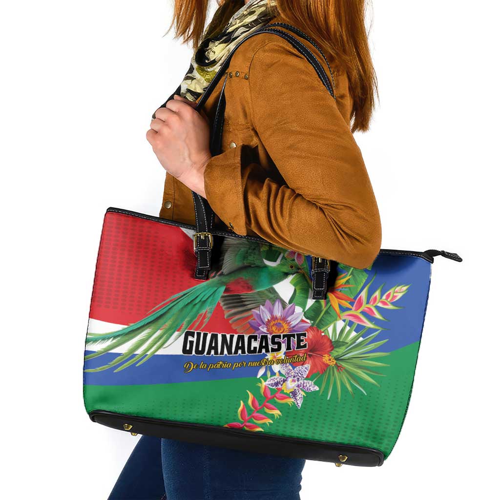 Costa Rica Guanacaste Day Leather Tote Bag Resplendent Quetzal Tropical Flowers - Wonder Print Shop