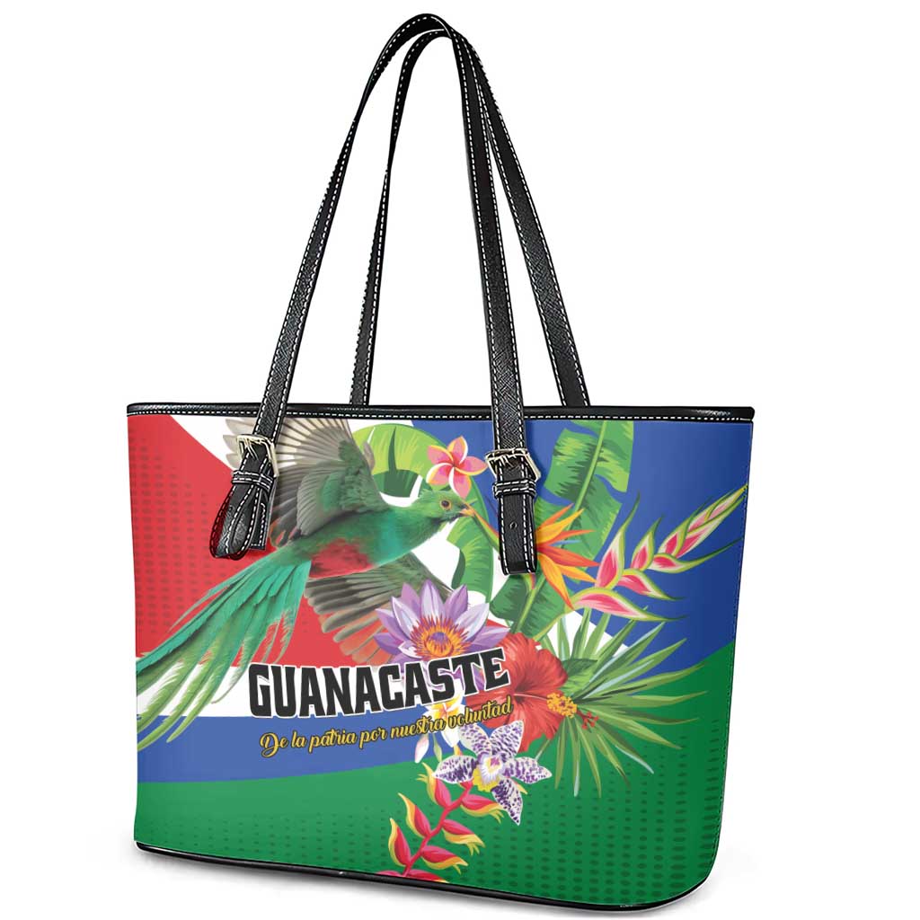Costa Rica Guanacaste Day Leather Tote Bag Resplendent Quetzal Tropical Flowers - Wonder Print Shop