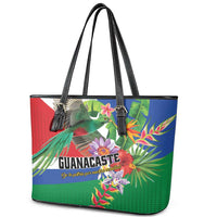 Costa Rica Guanacaste Day Leather Tote Bag Resplendent Quetzal Tropical Flowers - Wonder Print Shop