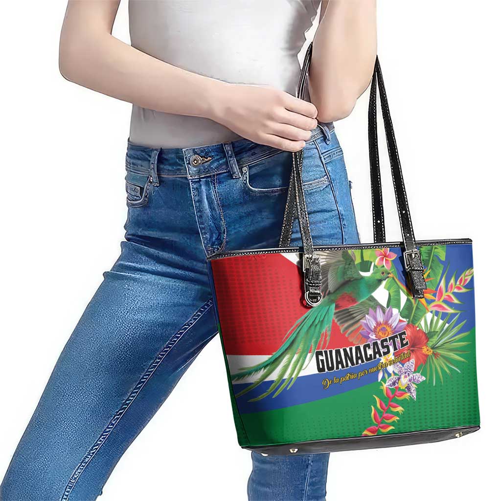 Costa Rica Guanacaste Day Leather Tote Bag Resplendent Quetzal Tropical Flowers - Wonder Print Shop