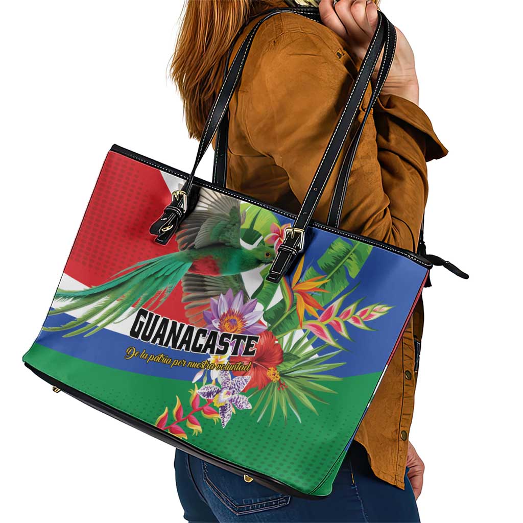 Costa Rica Guanacaste Day Leather Tote Bag Resplendent Quetzal Tropical Flowers - Wonder Print Shop