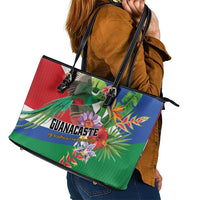Costa Rica Guanacaste Day Leather Tote Bag Resplendent Quetzal Tropical Flowers - Wonder Print Shop