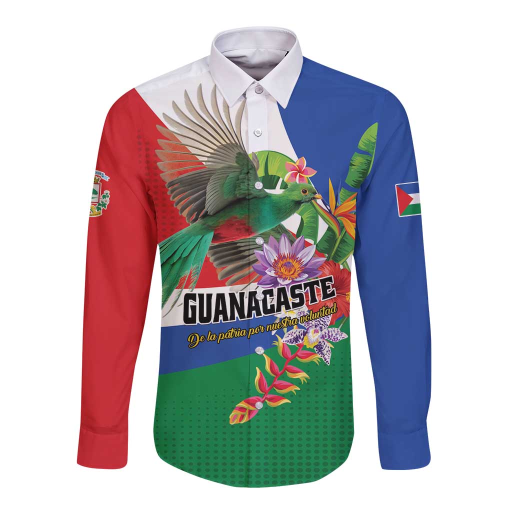 Costa Rica Guanacaste Day Long Sleeve Button Shirt Resplendent Quetzal Tropical Flowers - Wonder Print Shop
