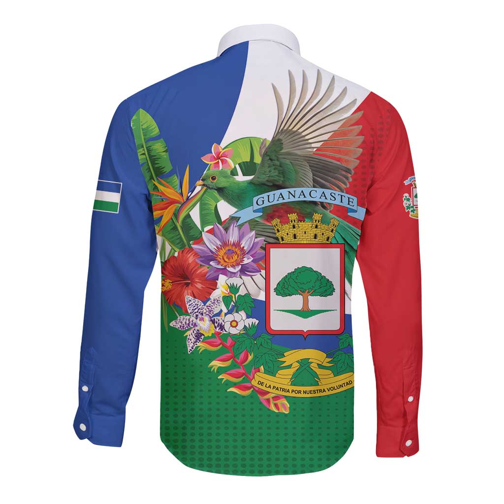 Costa Rica Guanacaste Day Long Sleeve Button Shirt Resplendent Quetzal Tropical Flowers - Wonder Print Shop