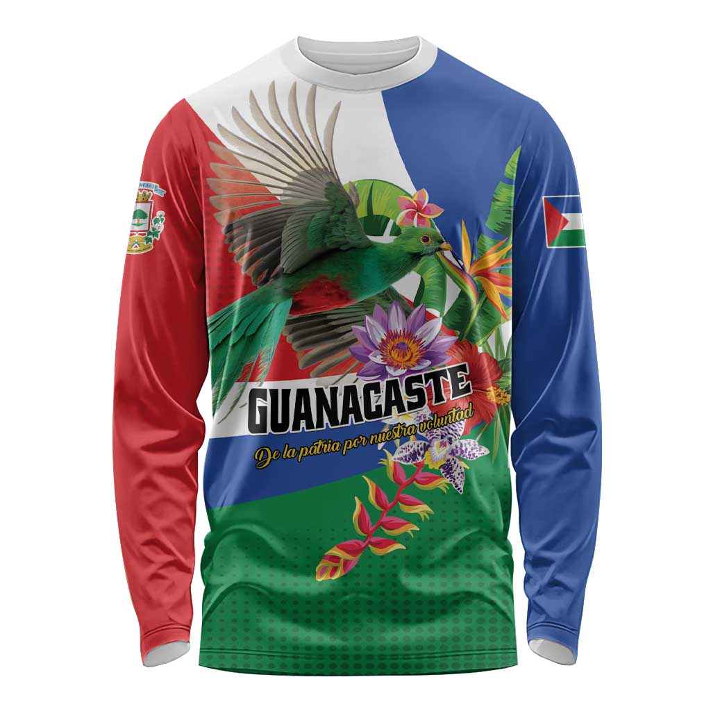 Costa Rica Guanacaste Day Long Sleeve Shirt Resplendent Quetzal Tropical Flowers - Wonder Print Shop