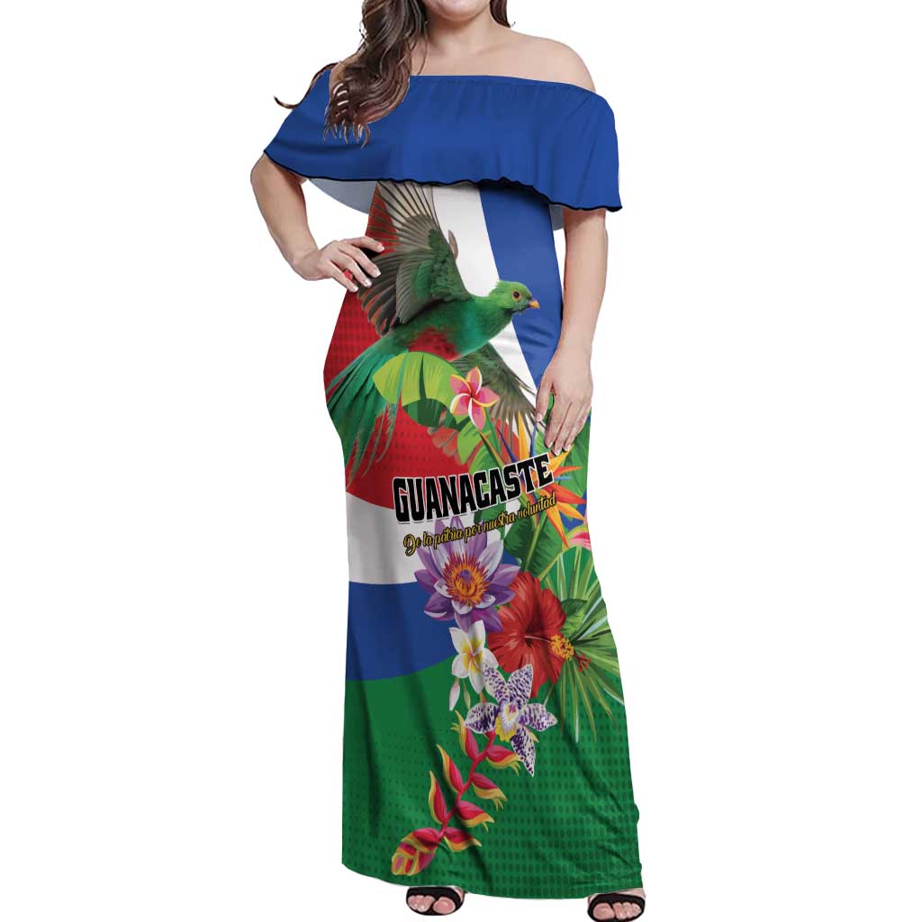 Costa Rica Guanacaste Day Off Shoulder Maxi Dress Resplendent Quetzal Tropical Flowers - Wonder Print Shop
