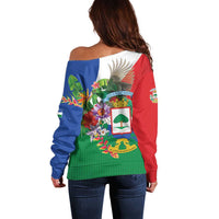 Costa Rica Guanacaste Day Off Shoulder Sweater Resplendent Quetzal Tropical Flowers - Wonder Print Shop