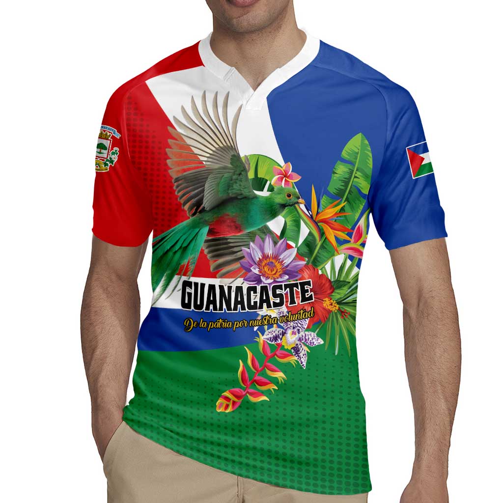 Costa Rica Guanacaste Day Rugby Jersey Resplendent Quetzal Tropical Flowers - Wonder Print Shop