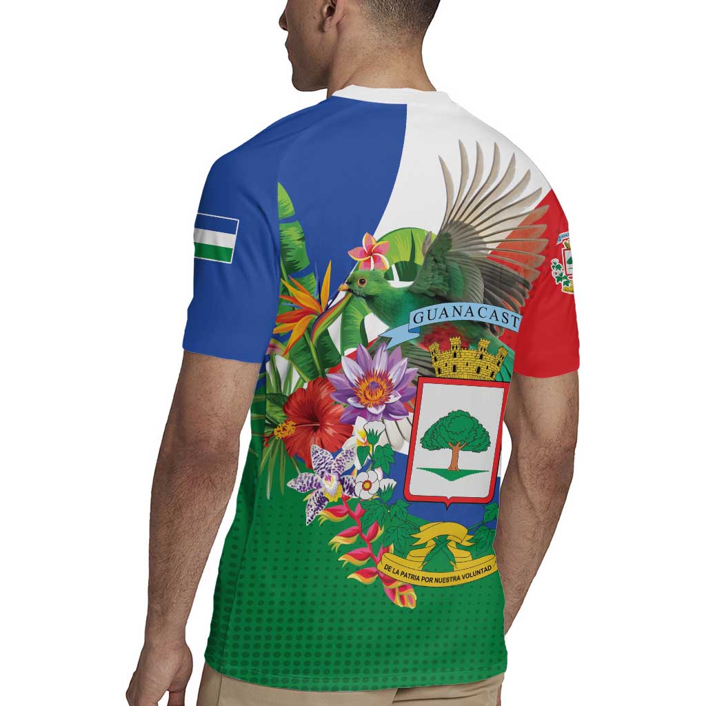 Costa Rica Guanacaste Day Rugby Jersey Resplendent Quetzal Tropical Flowers - Wonder Print Shop