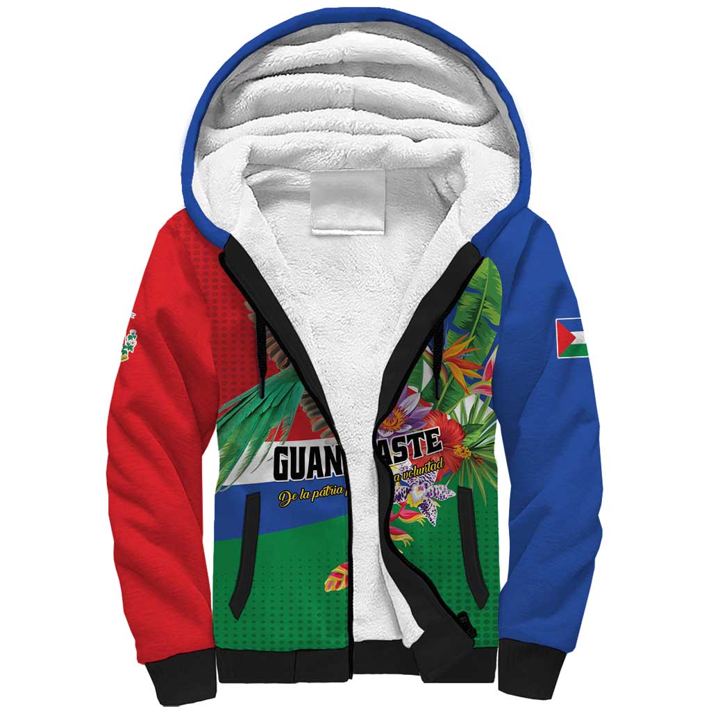 Costa Rica Guanacaste Day Sherpa Hoodie Resplendent Quetzal Tropical Flowers - Wonder Print Shop