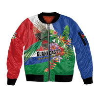 Costa Rica Guanacaste Day Sleeve Zip Bomber Jacket Resplendent Quetzal Tropical Flowers - Wonder Print Shop