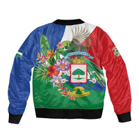 Costa Rica Guanacaste Day Sleeve Zip Bomber Jacket Resplendent Quetzal Tropical Flowers - Wonder Print Shop