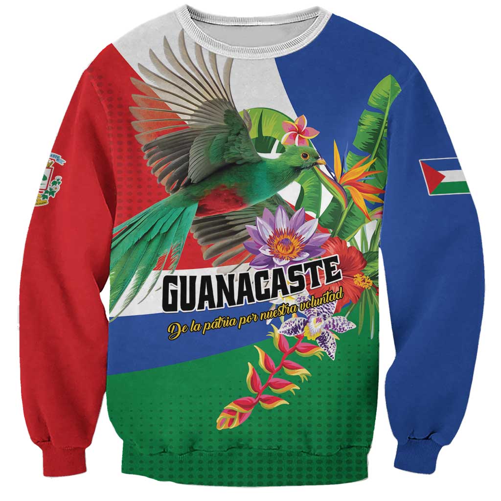 Costa Rica Guanacaste Day Sweatshirt Resplendent Quetzal Tropical Flowers - Wonder Print Shop
