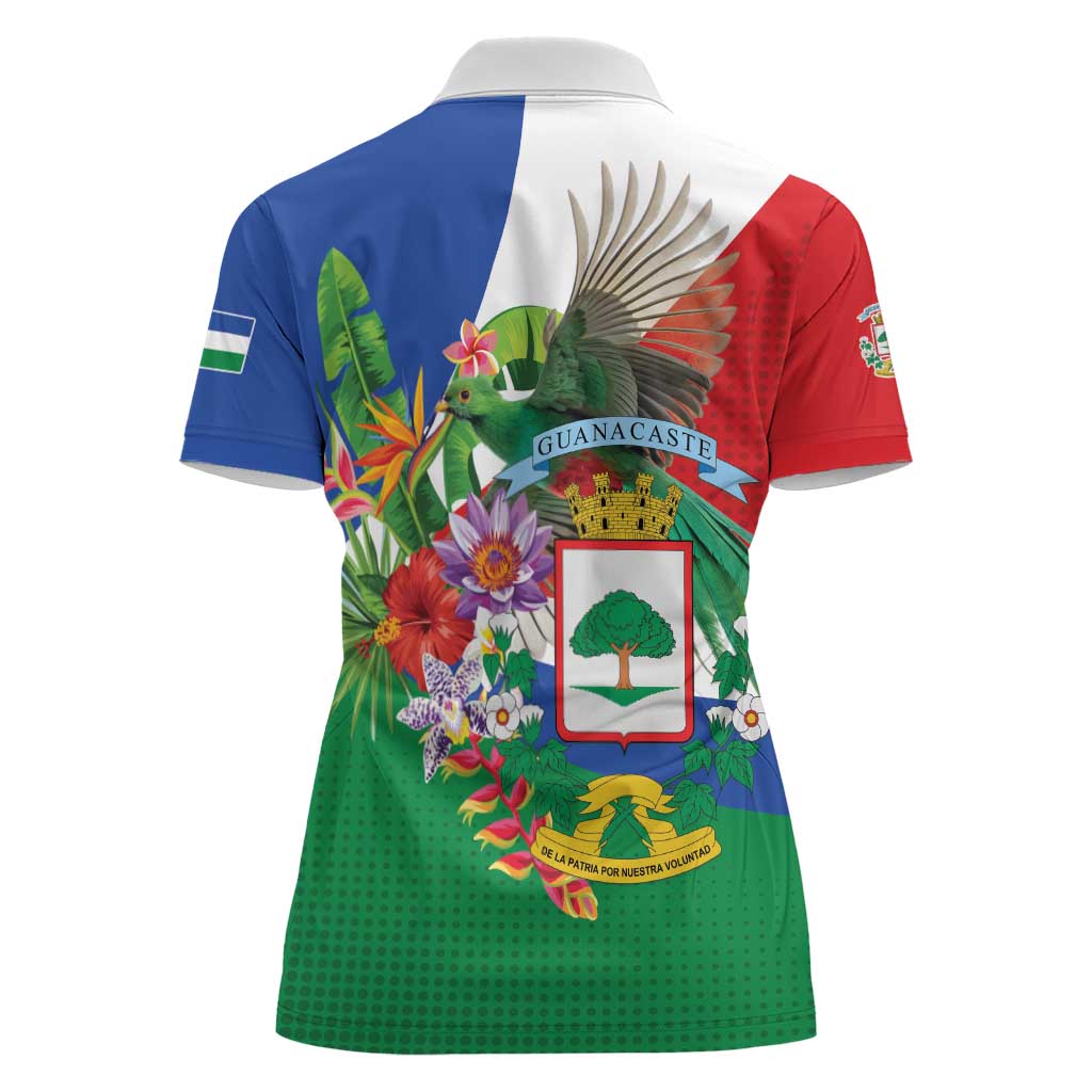 Costa Rica Guanacaste Day Women Polo Shirt Resplendent Quetzal Tropical Flowers - Wonder Print Shop