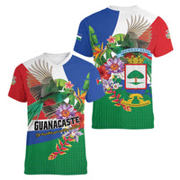 Costa Rica Guanacaste Day Women V-Neck T-Shirt Resplendent Quetzal Tropical Flowers - Wonder Print Shop