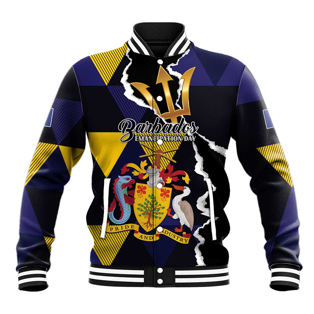 Personalized Barbados Emancipation Day Baseball Jacket Luxury Gold Trident - Wonder Print Shop