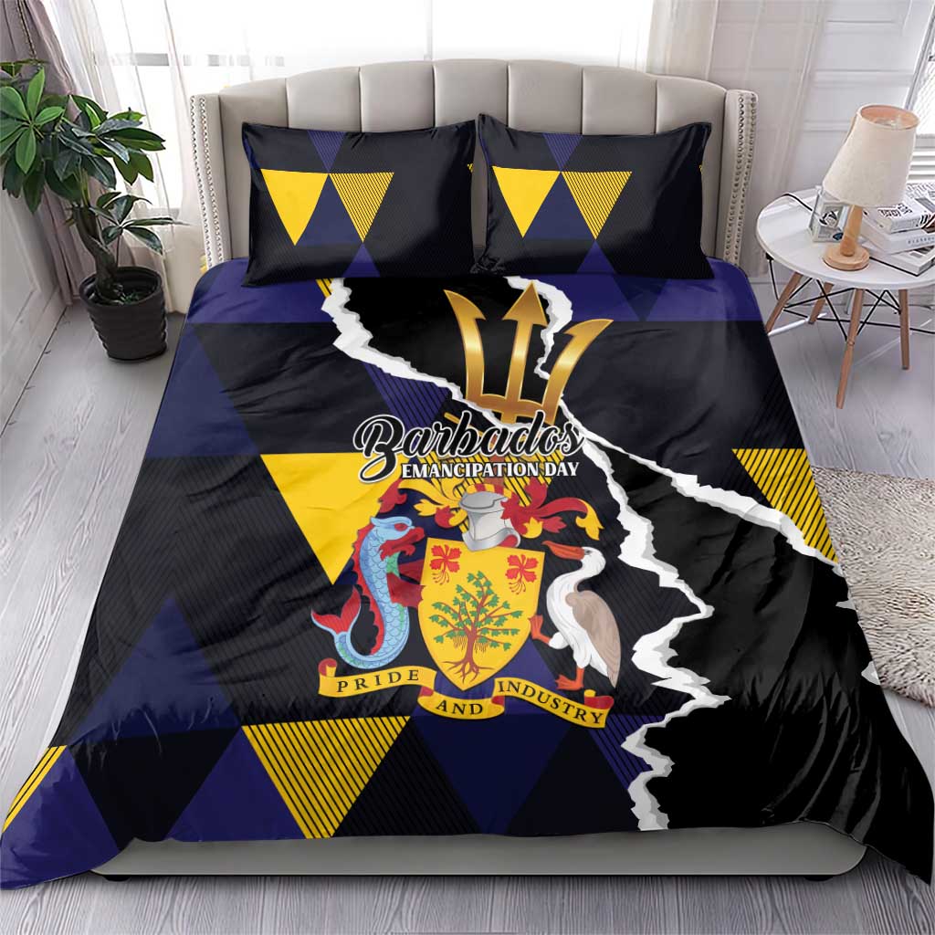 Barbados Emancipation Day Bedding Set Luxury Gold Trident - Wonder Print Shop