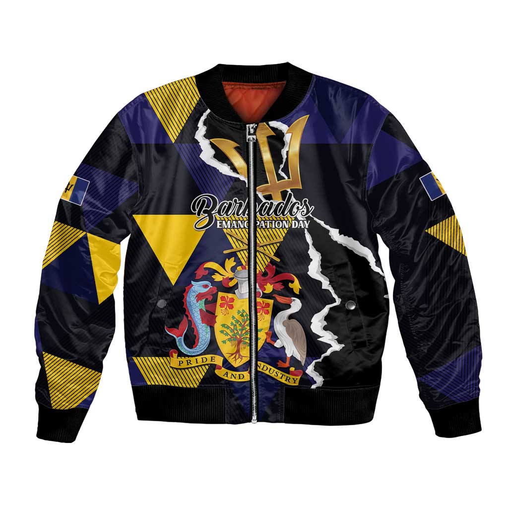 Personalized Barbados Emancipation Day Bomber Jacket Luxury Gold Trident - Wonder Print Shop