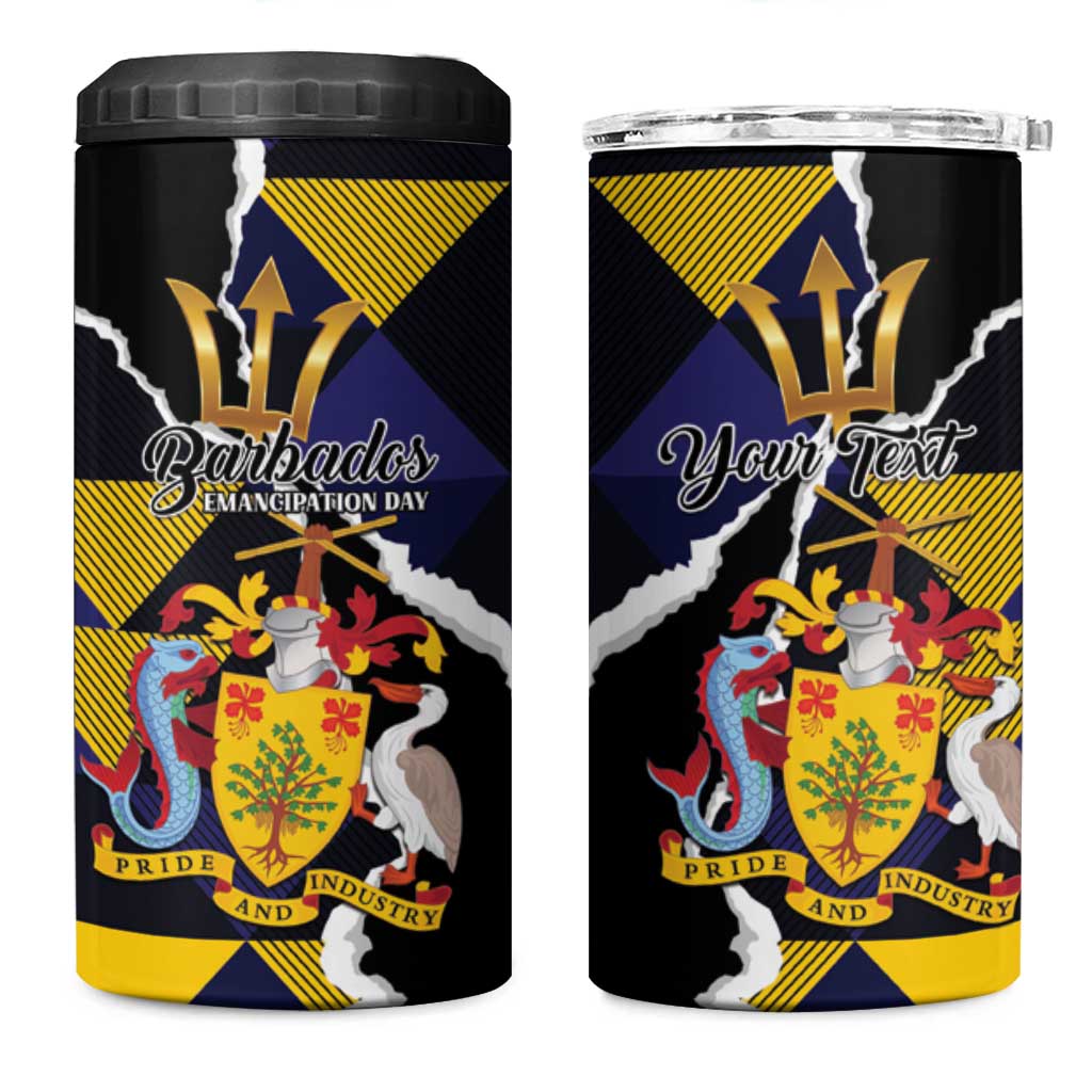 Personalized Barbados Emancipation Day 4 in 1 Can Cooler Tumbler Luxury Gold Trident - Wonder Print Shop