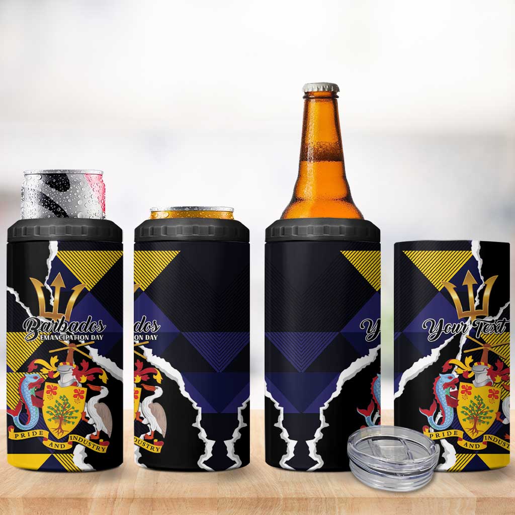 Personalized Barbados Emancipation Day 4 in 1 Can Cooler Tumbler Luxury Gold Trident - Wonder Print Shop