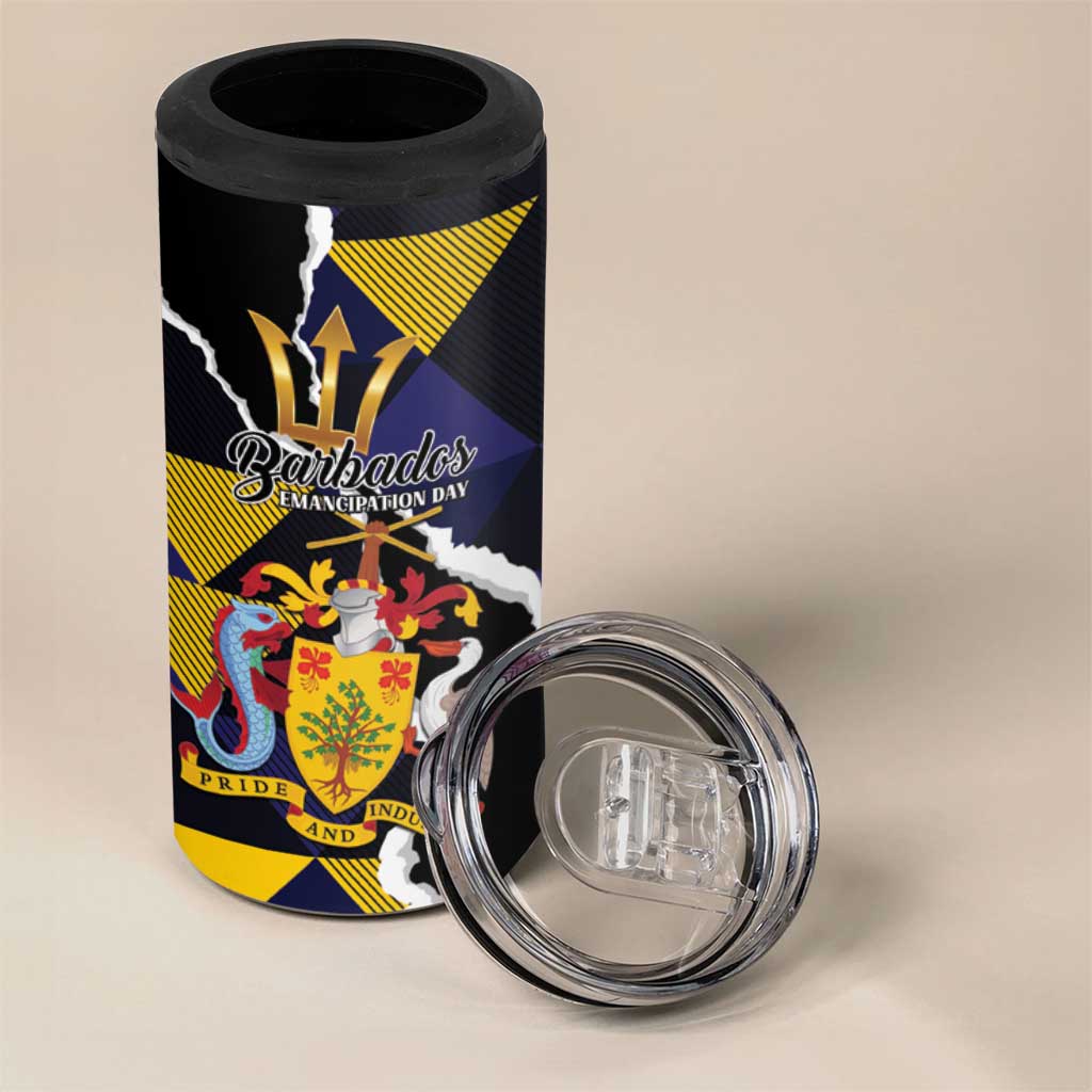 Personalized Barbados Emancipation Day 4 in 1 Can Cooler Tumbler Luxury Gold Trident - Wonder Print Shop
