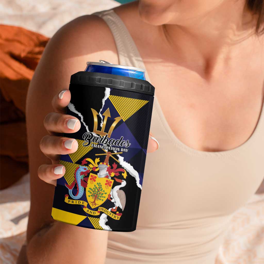 Personalized Barbados Emancipation Day 4 in 1 Can Cooler Tumbler Luxury Gold Trident - Wonder Print Shop